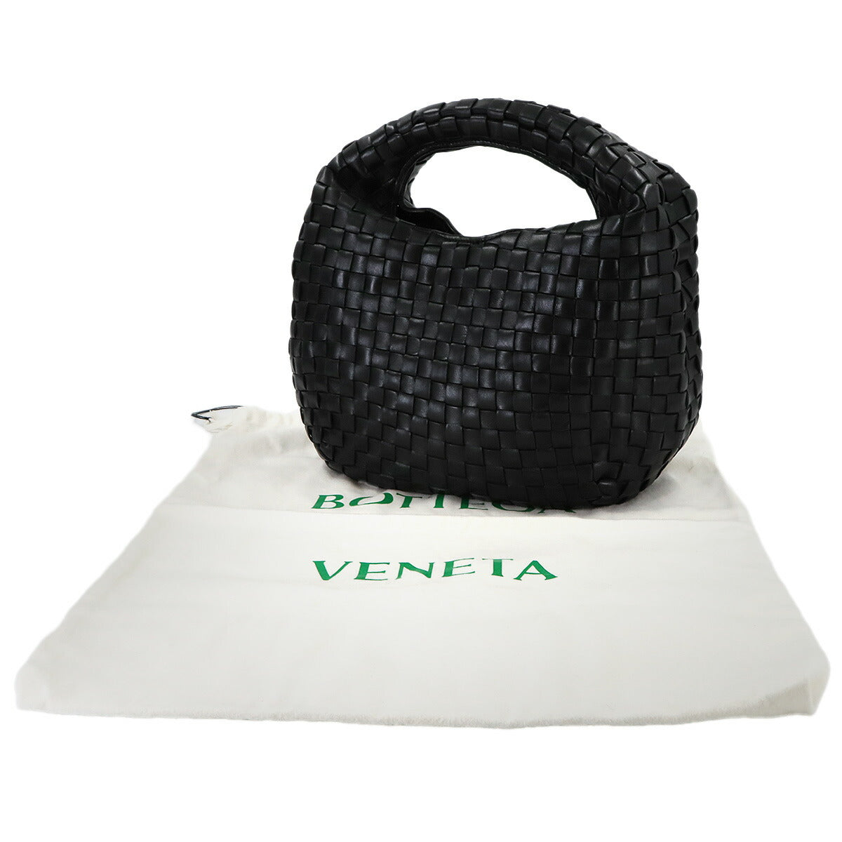 Intrecciato Hobo Hand Bag Leather Black