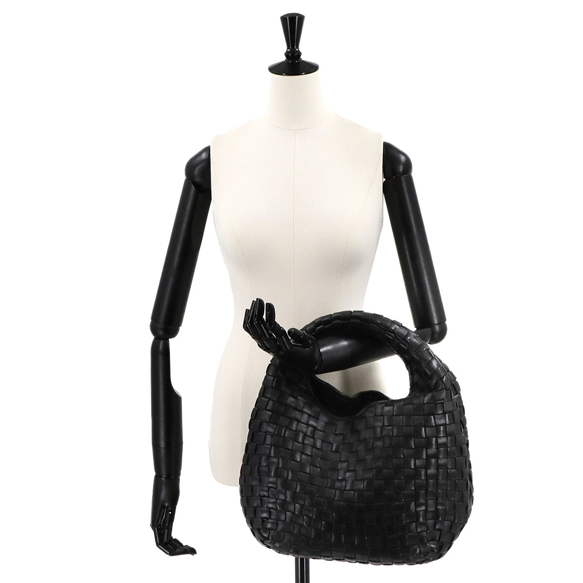 Intrecciato Hobo Hand Bag Leather Black