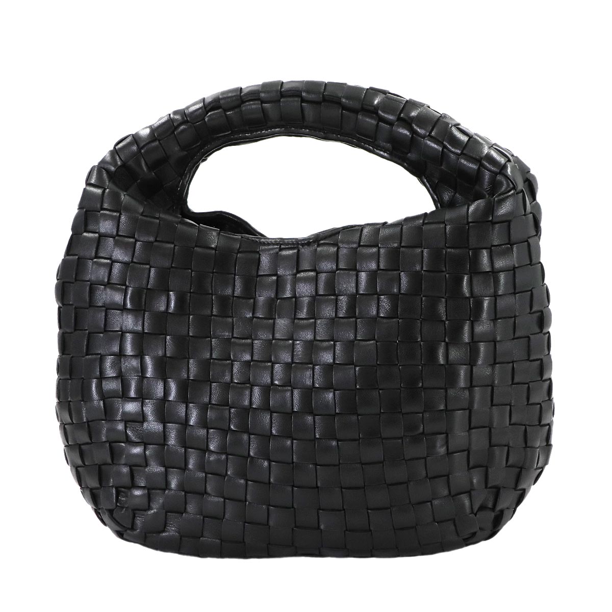 Intrecciato Hobo Hand Bag Leather Black