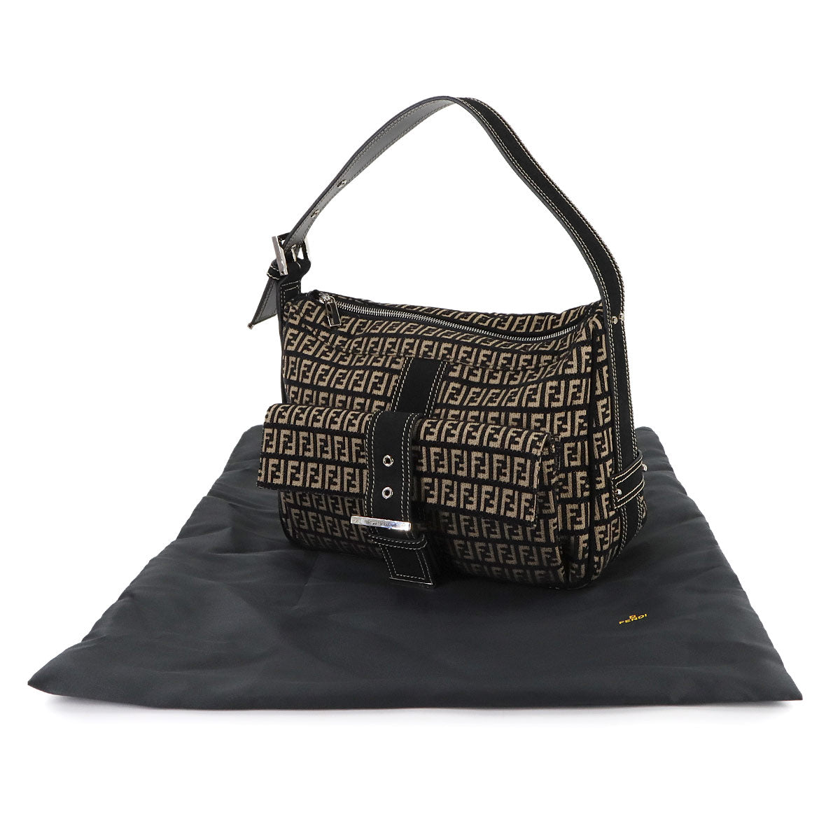 Zucchino Shoulder Bag Suede Canvas Black Beige 8BR098 Purse