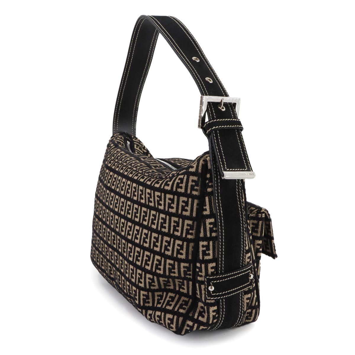 Zucchino Shoulder Bag Suede Canvas Black Beige 8BR098 Purse