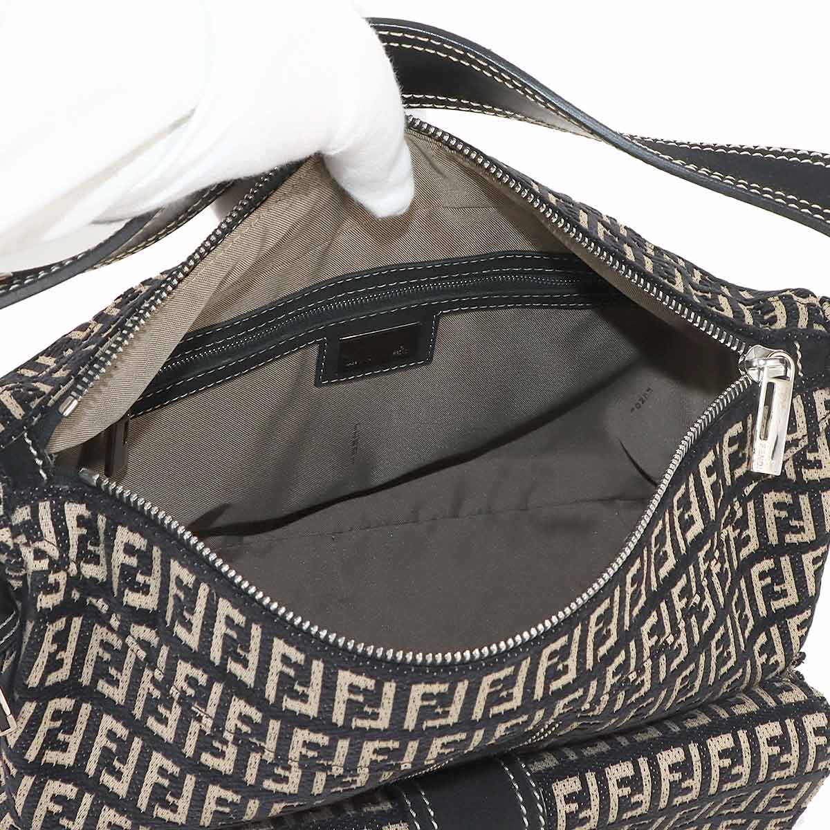 Zucchino Shoulder Bag Suede Canvas Black Beige 8BR098 Purse