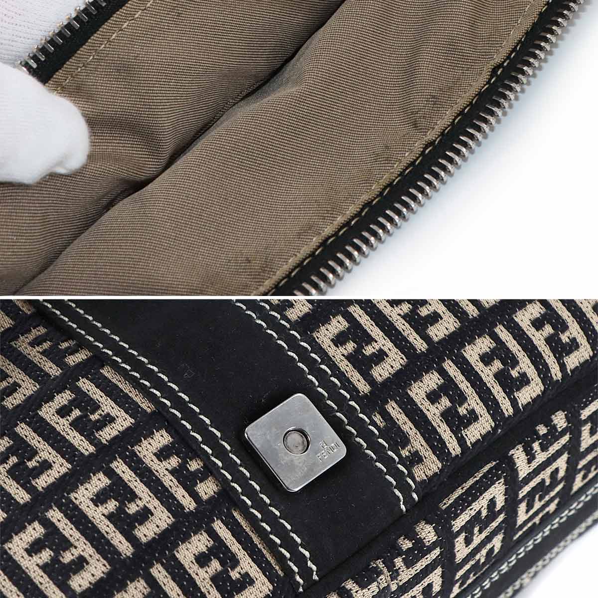 Zucchino Shoulder Bag Suede Canvas Black Beige 8BR098 Purse