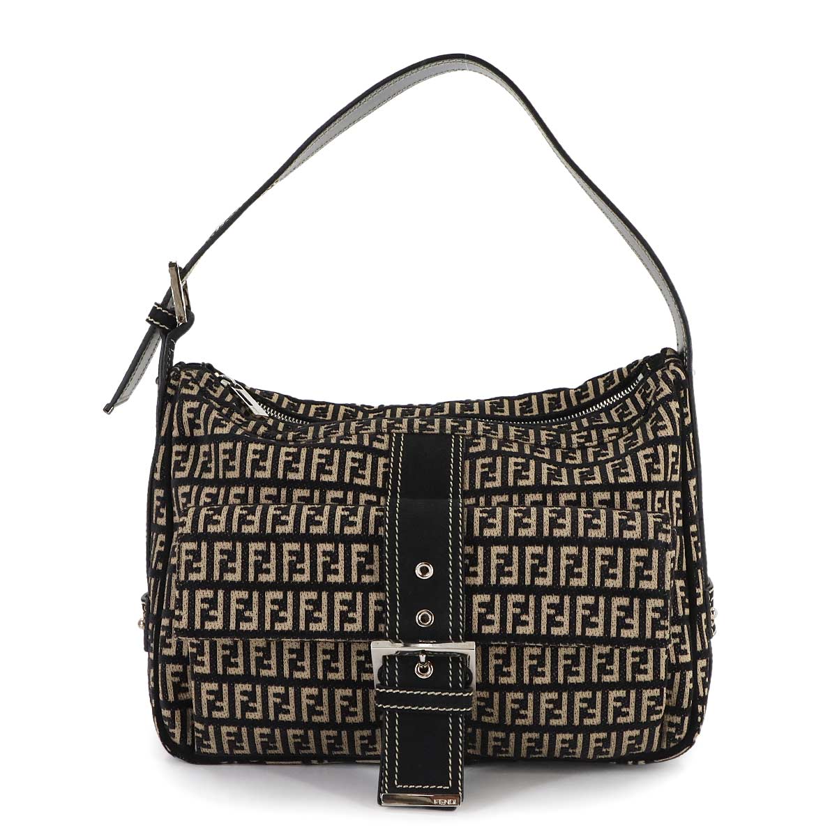 Zucchino Shoulder Bag Suede Canvas Black Beige 8BR098 Purse