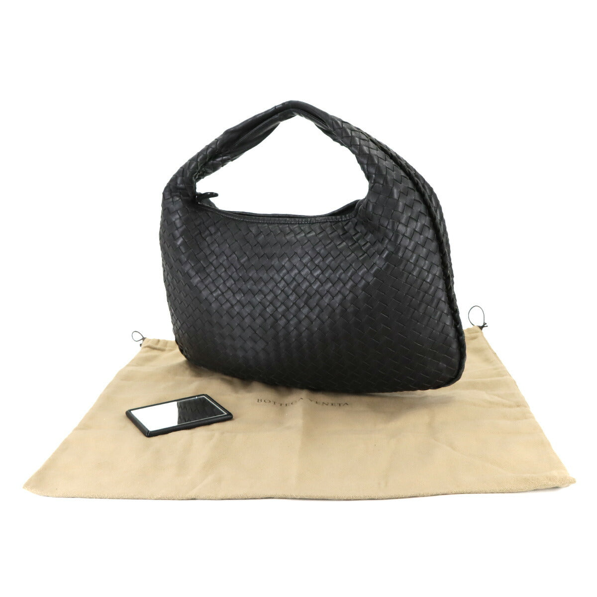 Intrecciato Hobo Shoulder Bag Leather Black Purse