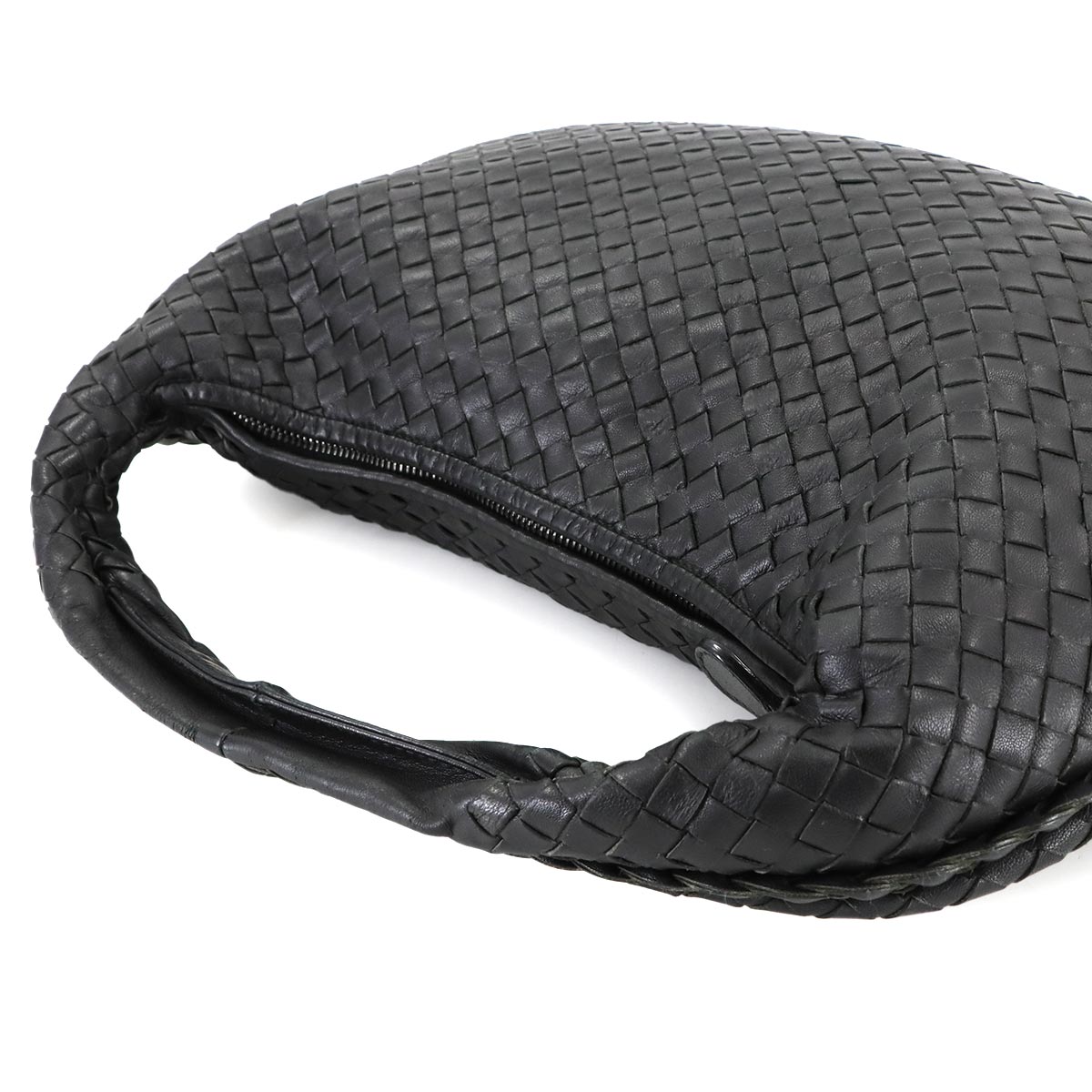 Intrecciato Hobo Shoulder Bag Leather Black Purse