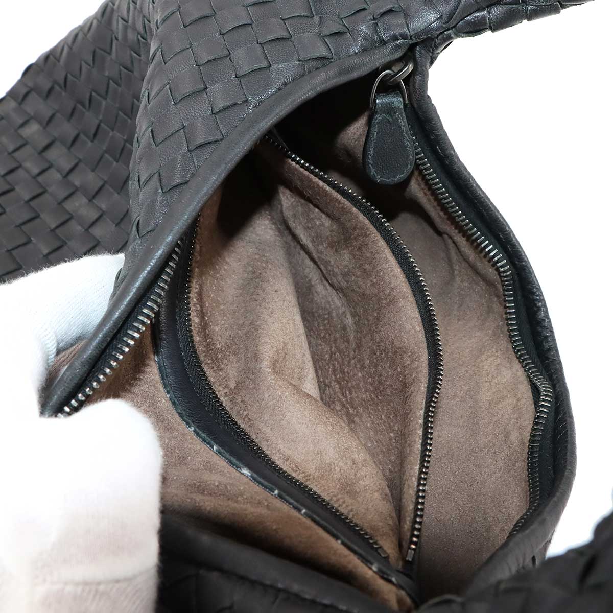 Intrecciato Hobo Shoulder Bag Leather Black Purse