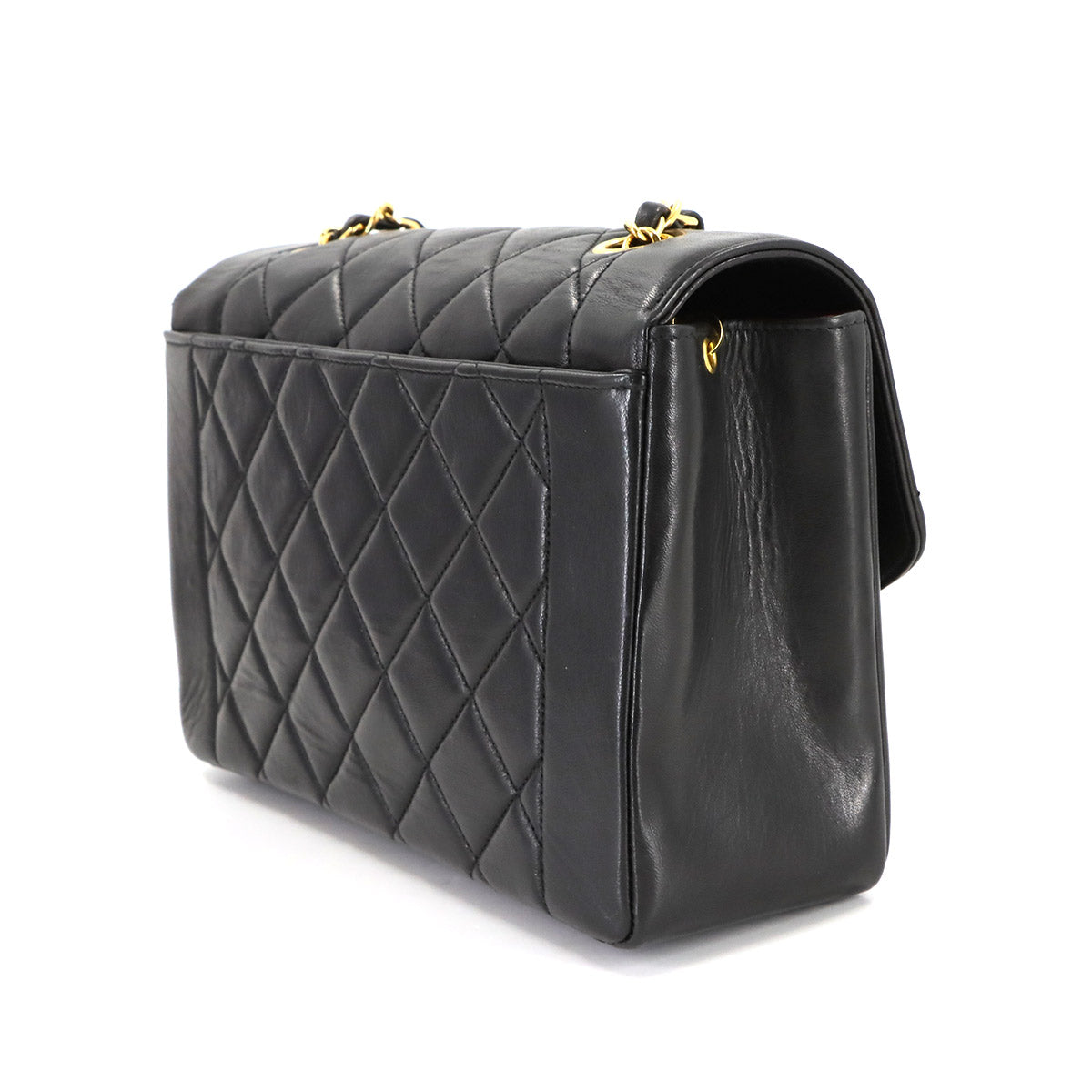 Diana Matelasse Chain Shoulder Bag Leather Black Purse