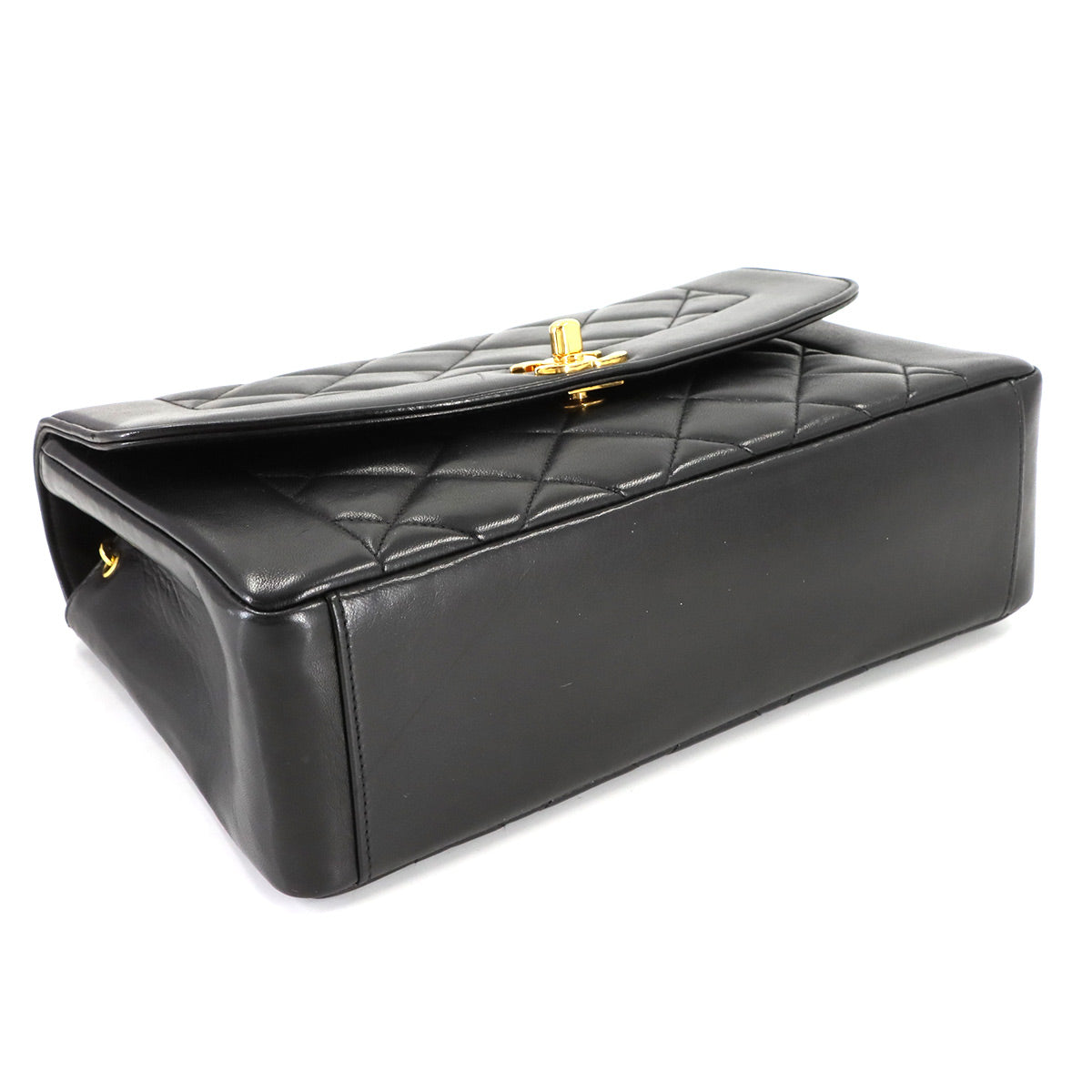 Diana Matelasse Chain Shoulder Bag Leather Black Purse