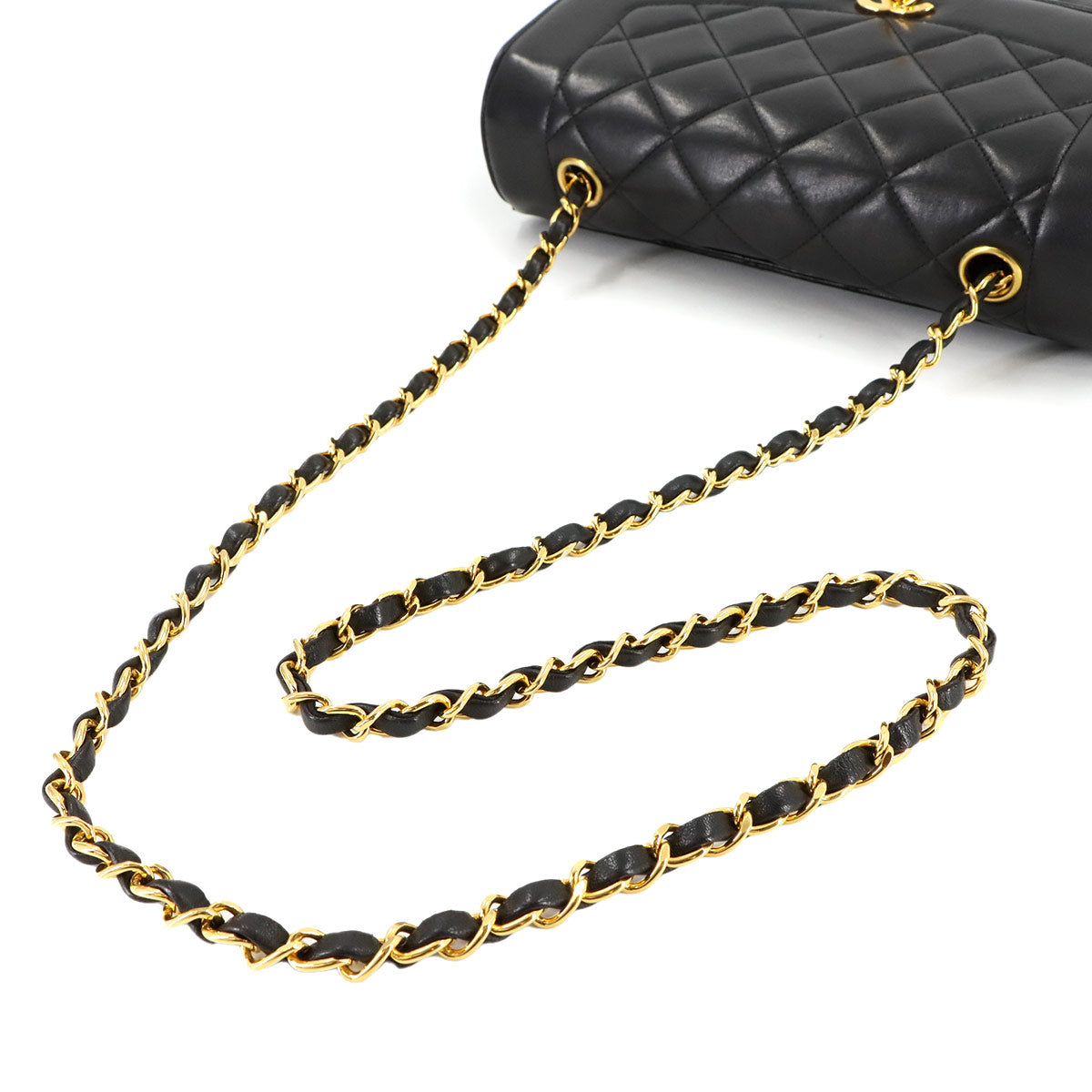 Diana Matelasse Chain Shoulder Bag Leather Black Purse