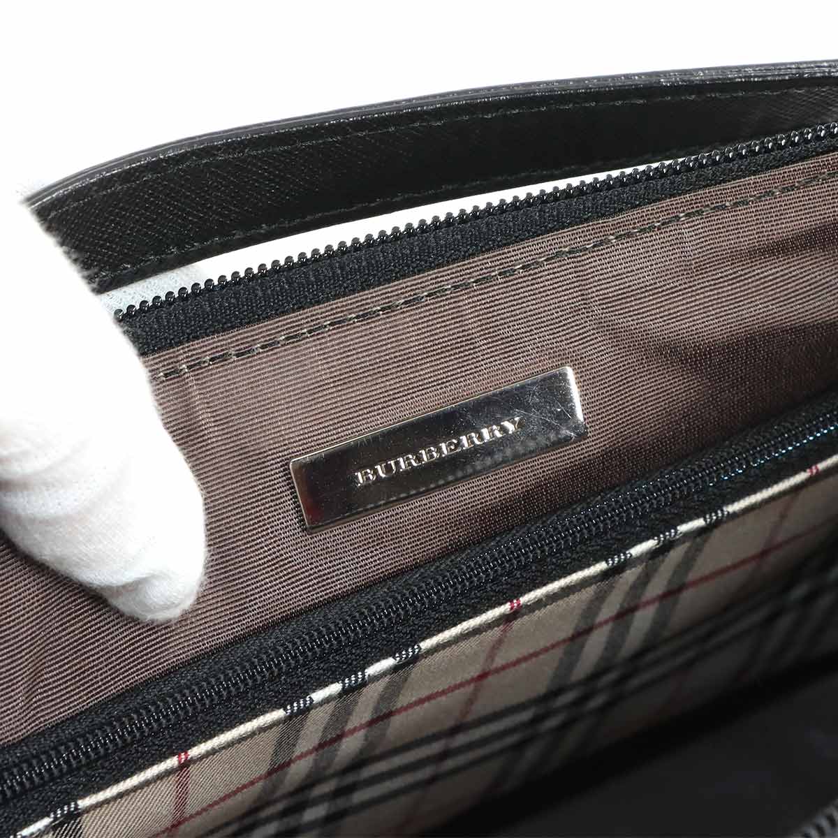 Shoulder Bag Leather Black Plaid Purse