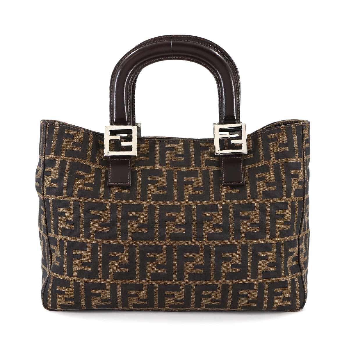 Zucca Tote Bag Canvas Leather Brown 26329 FF Purse