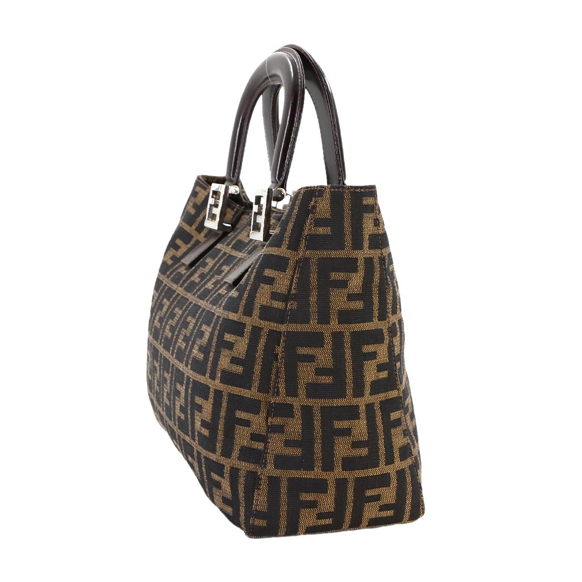 Zucca Tote Bag Canvas Leather Brown 26329 FF Purse