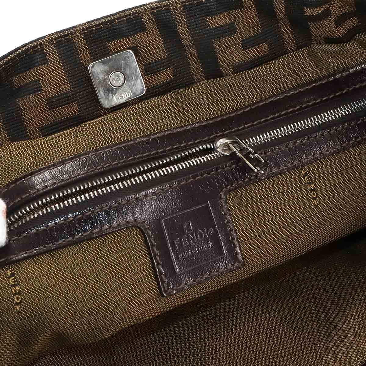 Zucca Tote Bag Canvas Leather Brown 26329 FF Purse