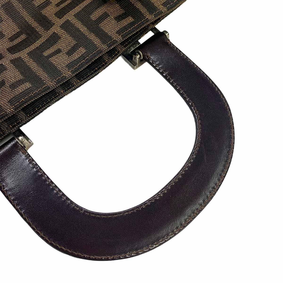 Zucca Tote Bag Canvas Leather Brown 26329 FF Purse