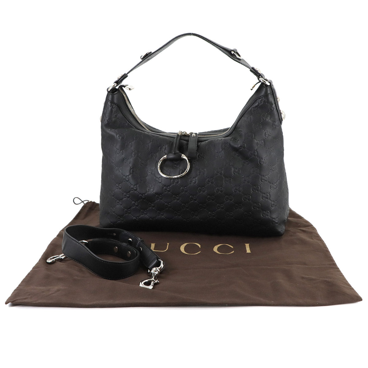 Guccissima Tote Shoulder Bag Leather Black 232961 Purse