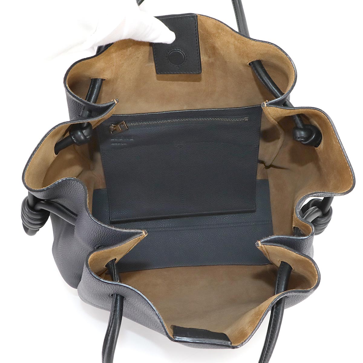 Flamenco Knot Tote Bag Leather Navy Black Purse