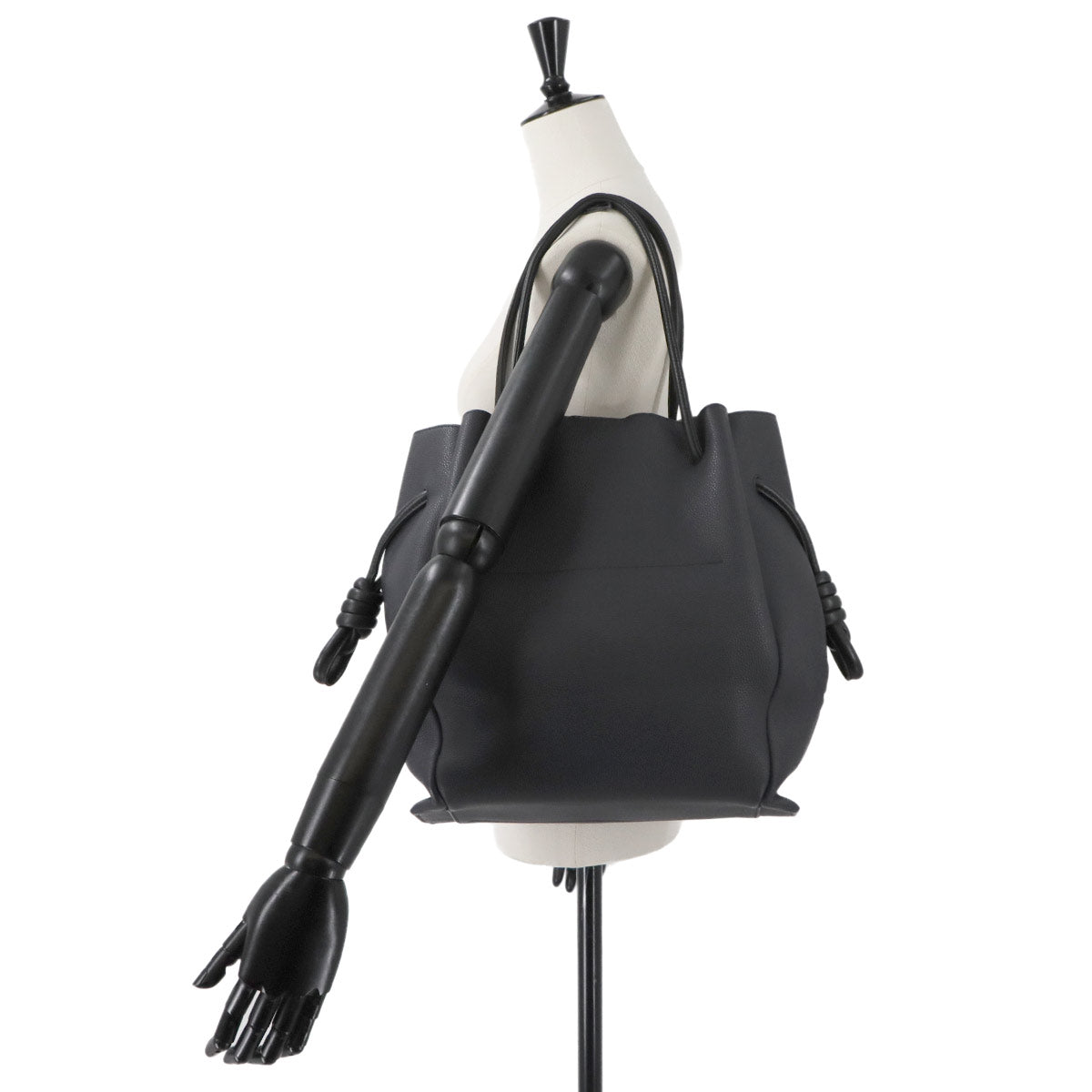 Flamenco Knot Tote Bag Leather Navy Black Purse