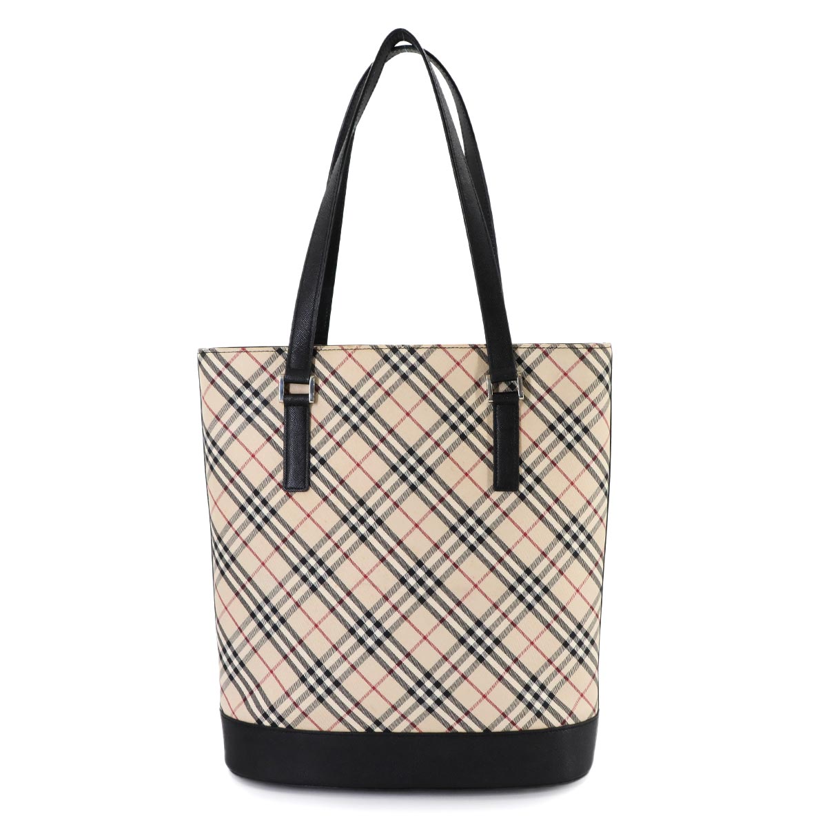 Plaid Tote Bag Canvas Leather Beige Black Purse