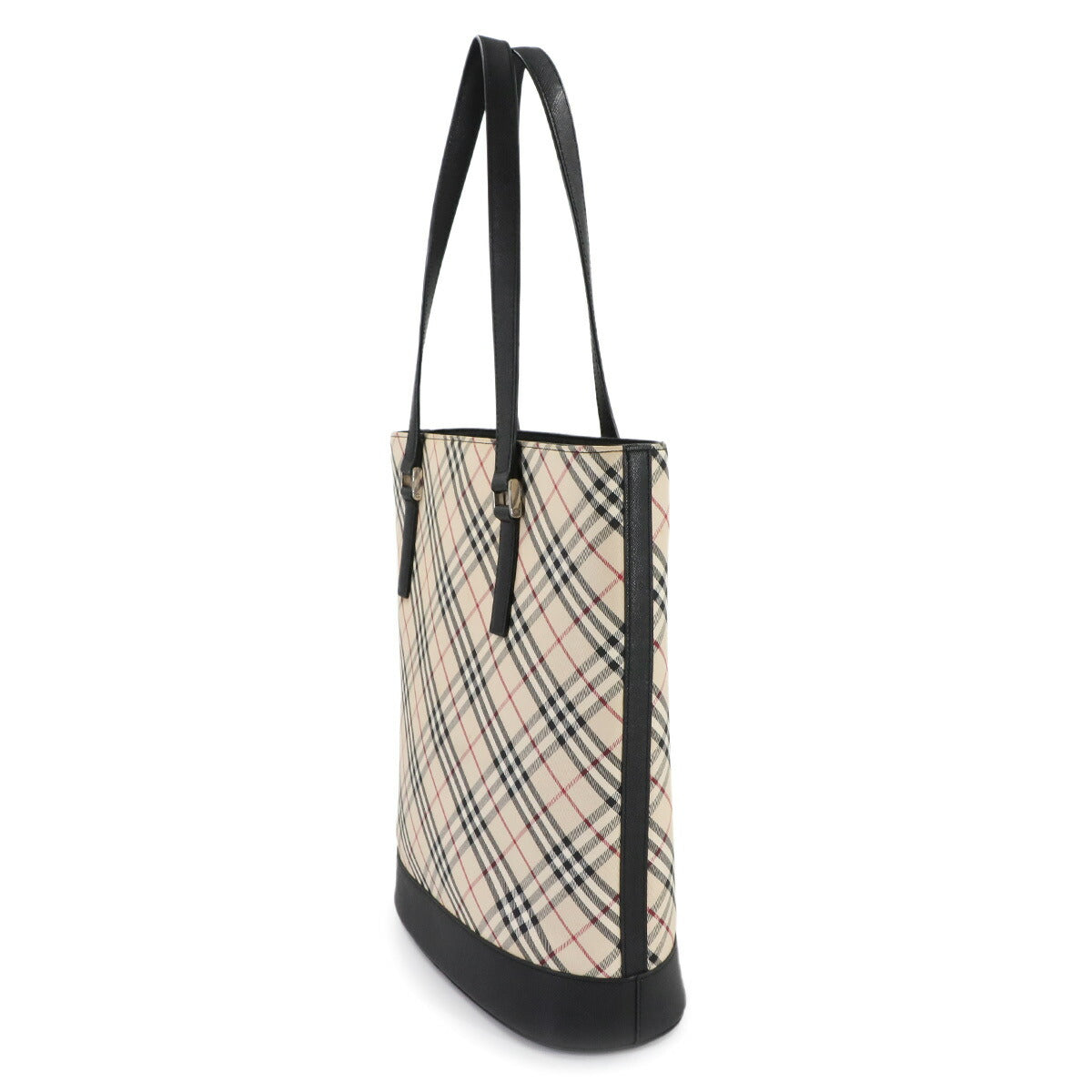 Plaid Tote Bag Canvas Leather Beige Black Purse