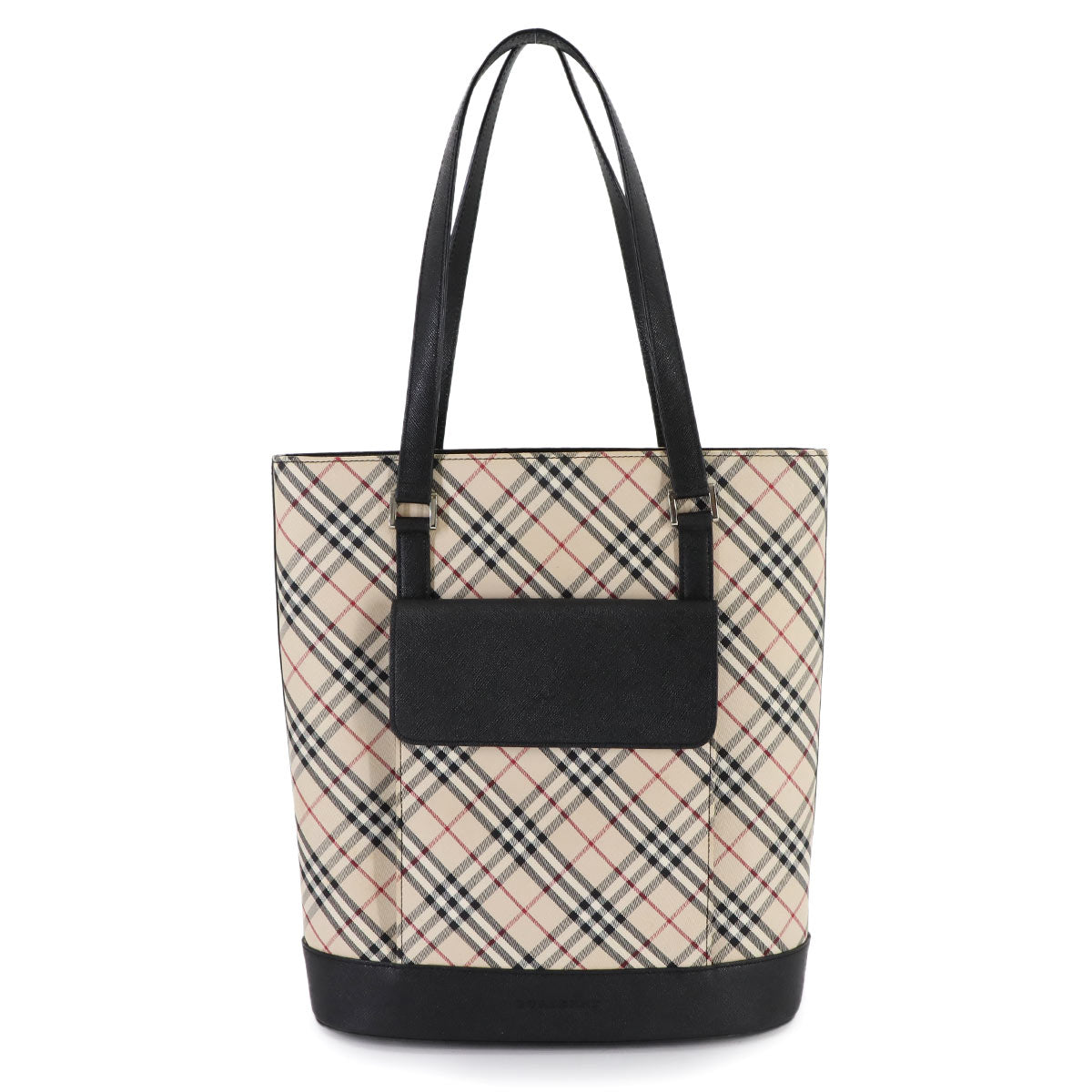 Plaid Tote Bag Canvas Leather Beige Black Purse