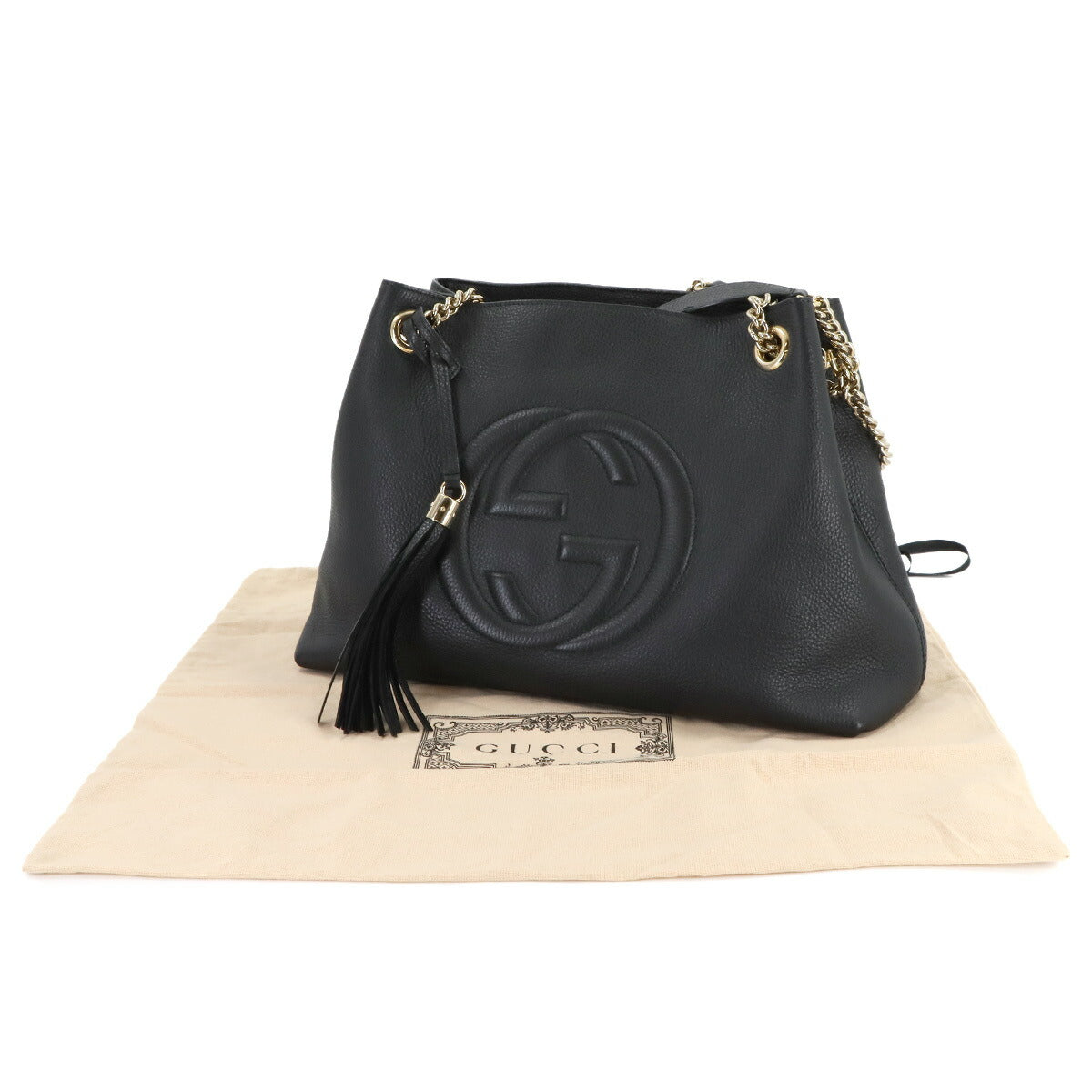 Interlocking G Soho Chain Tote Bag Leather Black 536196 Purse
