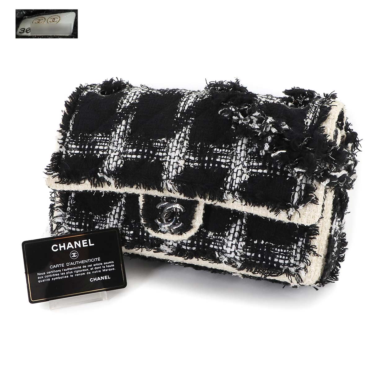 Matelasse Chain Shoulder Bag Tweed Black White