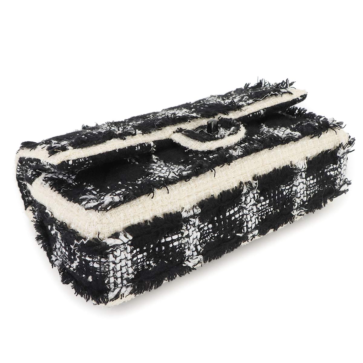 Matelasse Chain Shoulder Bag Tweed Black White