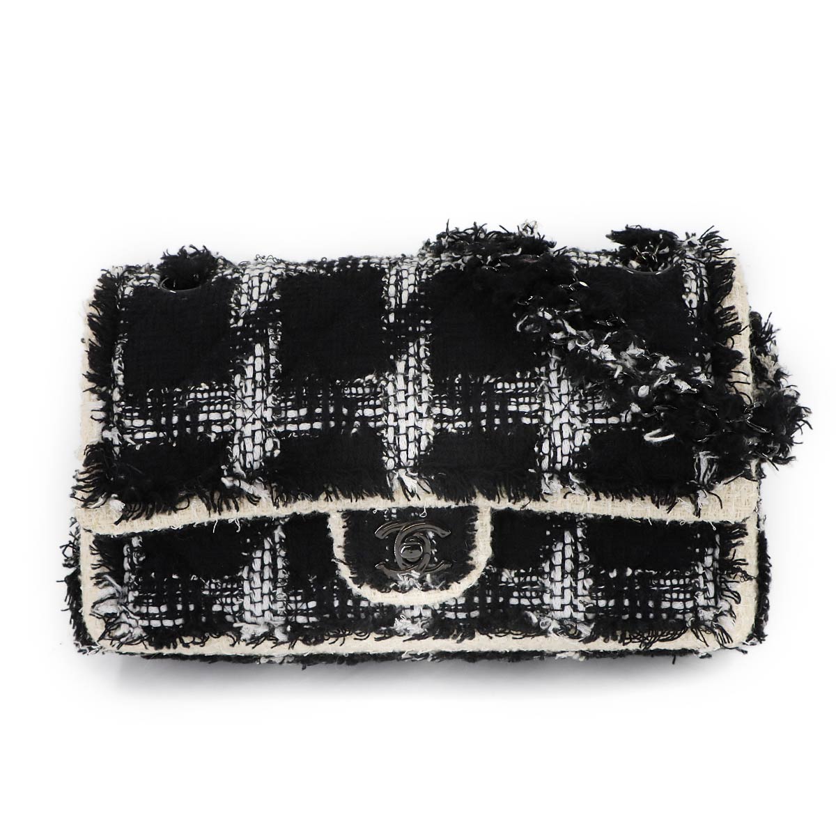 Matelasse Chain Shoulder Bag Tweed Black White
