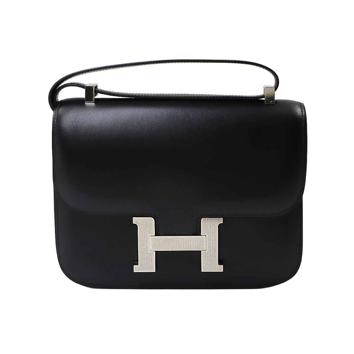Constance 23 Shoulder Bag Box Calf Leather Black Guilloche