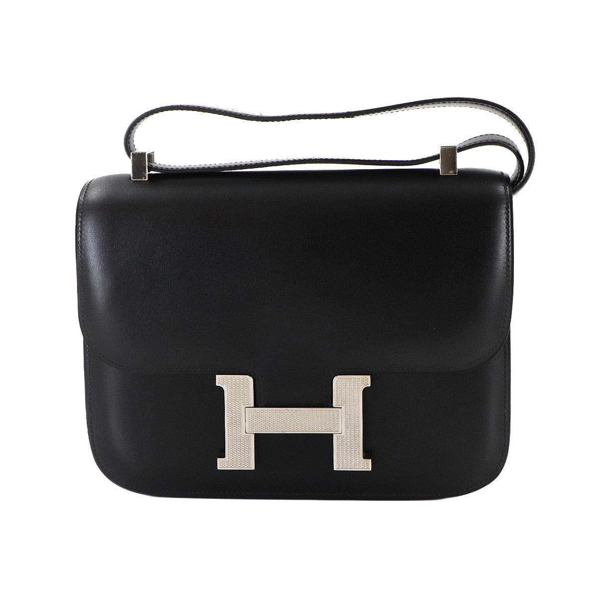 Constance 23 Shoulder Bag Box Calf Leather Black Guilloche