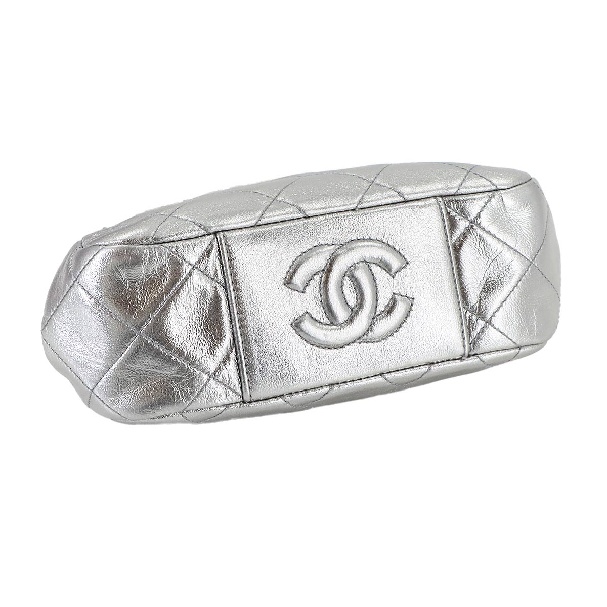 Matelasse Chain Shoulder Bag Leather Silver Vintage