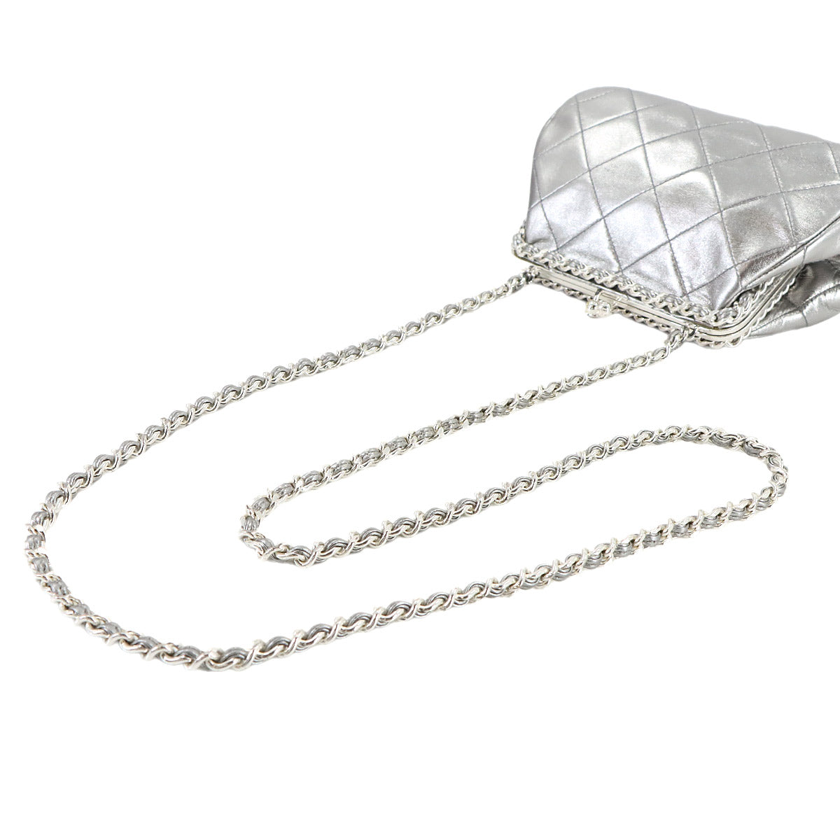 Matelasse Chain Shoulder Bag Leather Silver Vintage