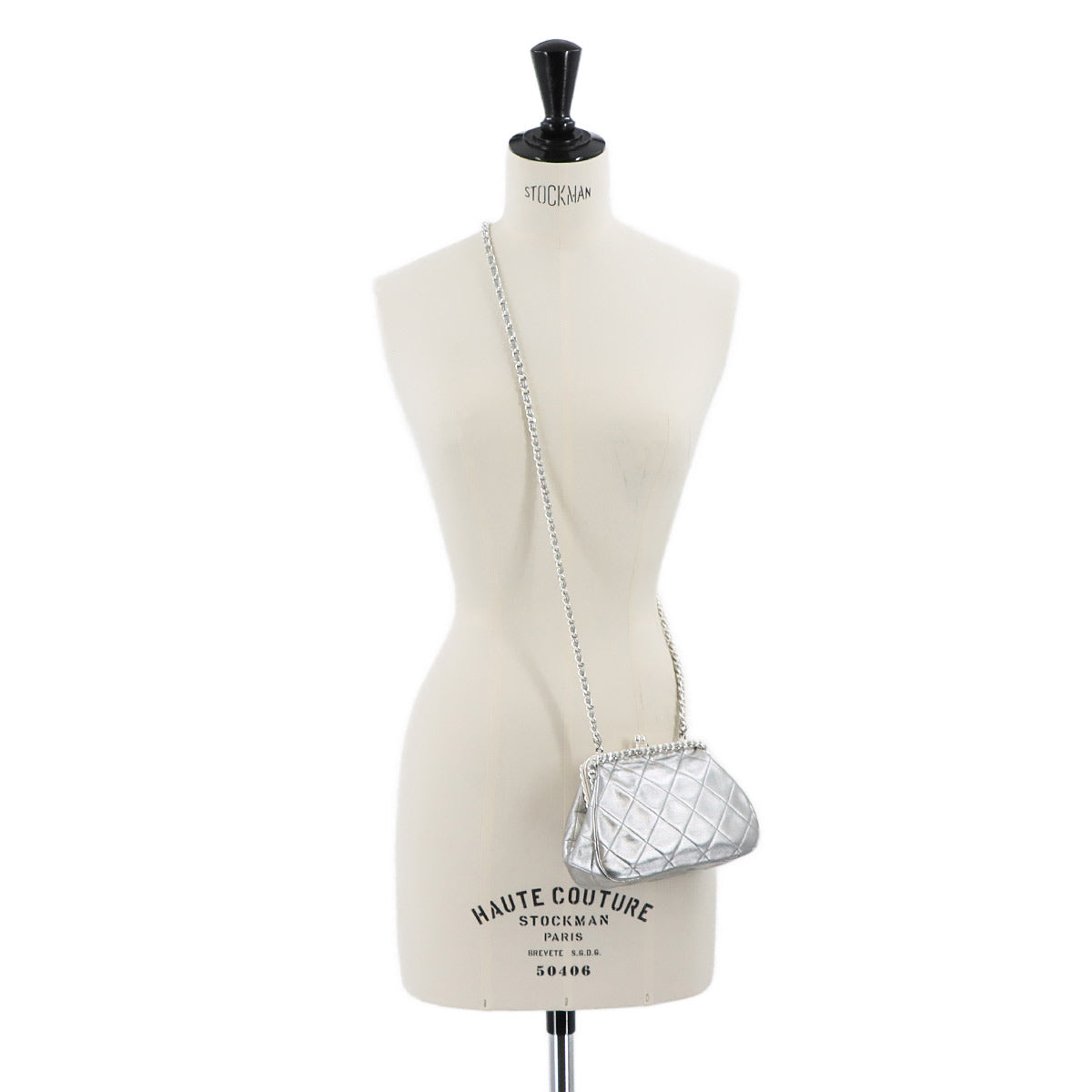 Matelasse Chain Shoulder Bag Leather Silver Vintage