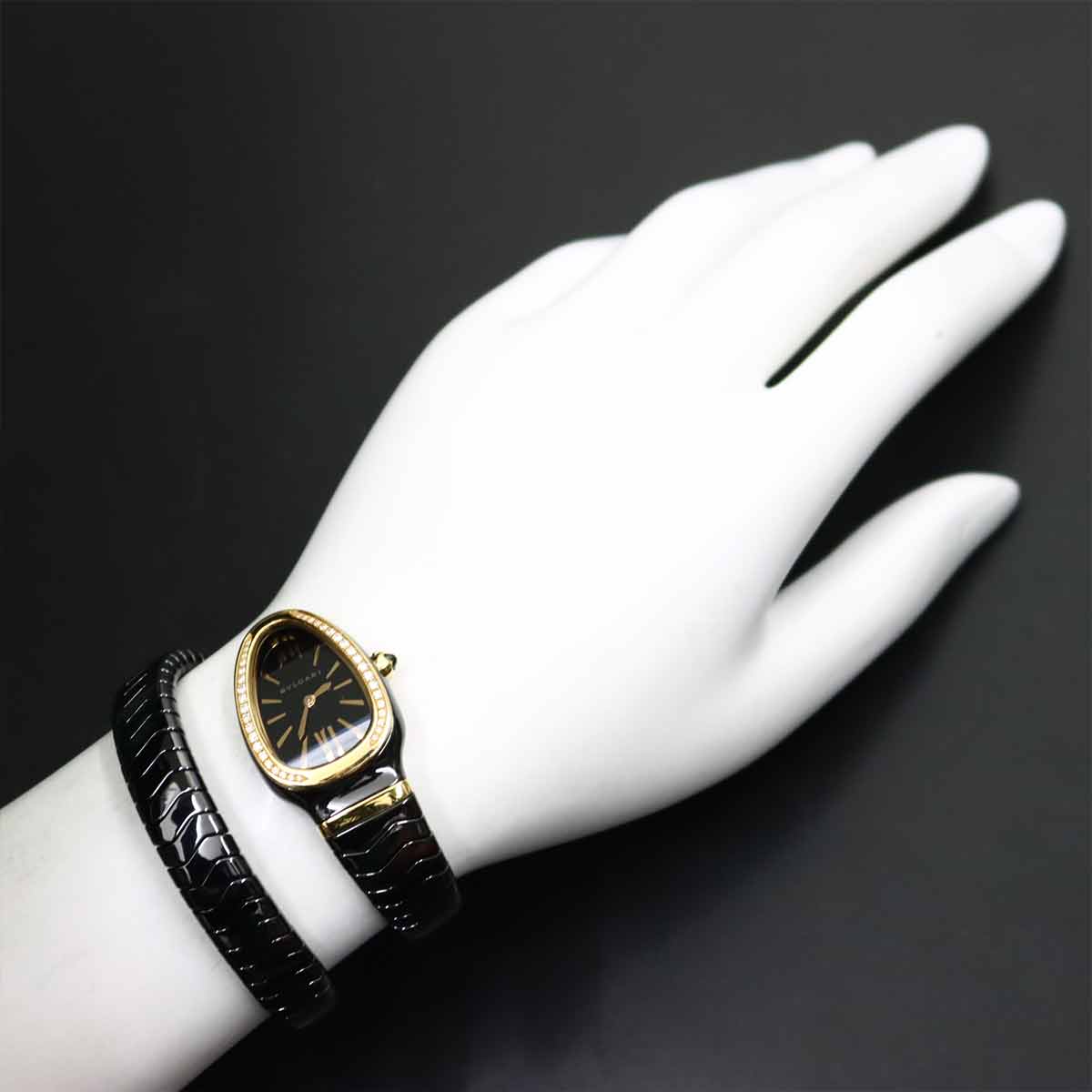 Serpenti SPC35BG Quartz K18PG Ceramic Ladies Watch