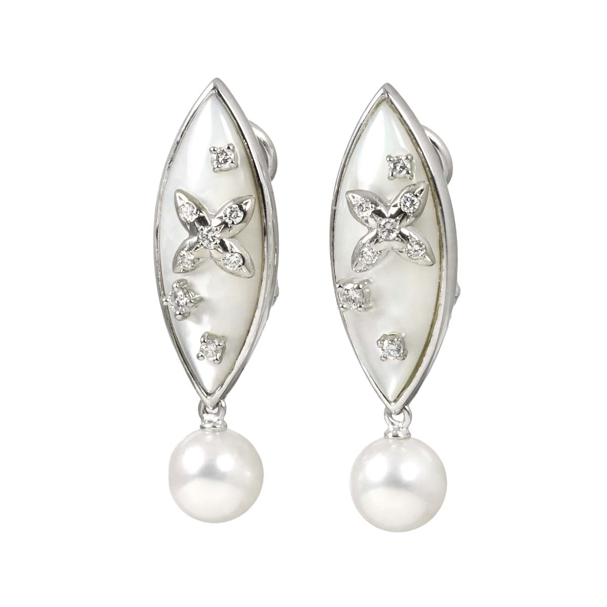 Akoya Pearl MOP Diamond 0.09/0.09ct Earrings Clip on 18K WG