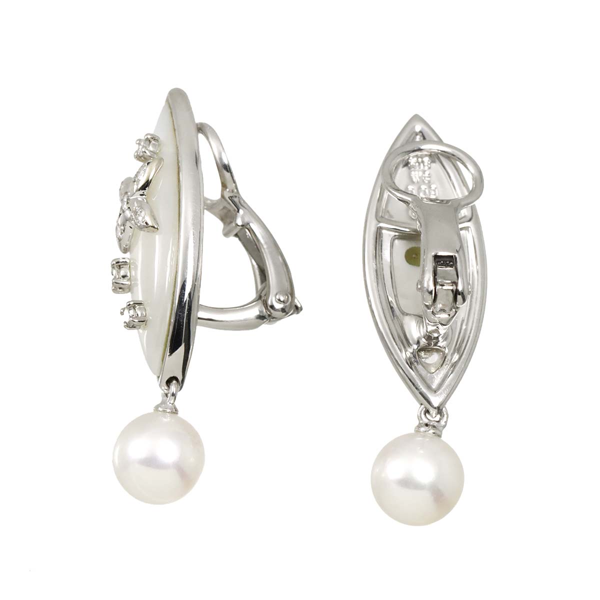 Akoya Pearl MOP Diamond 0.09/0.09ct Earrings Clip on 18K WG