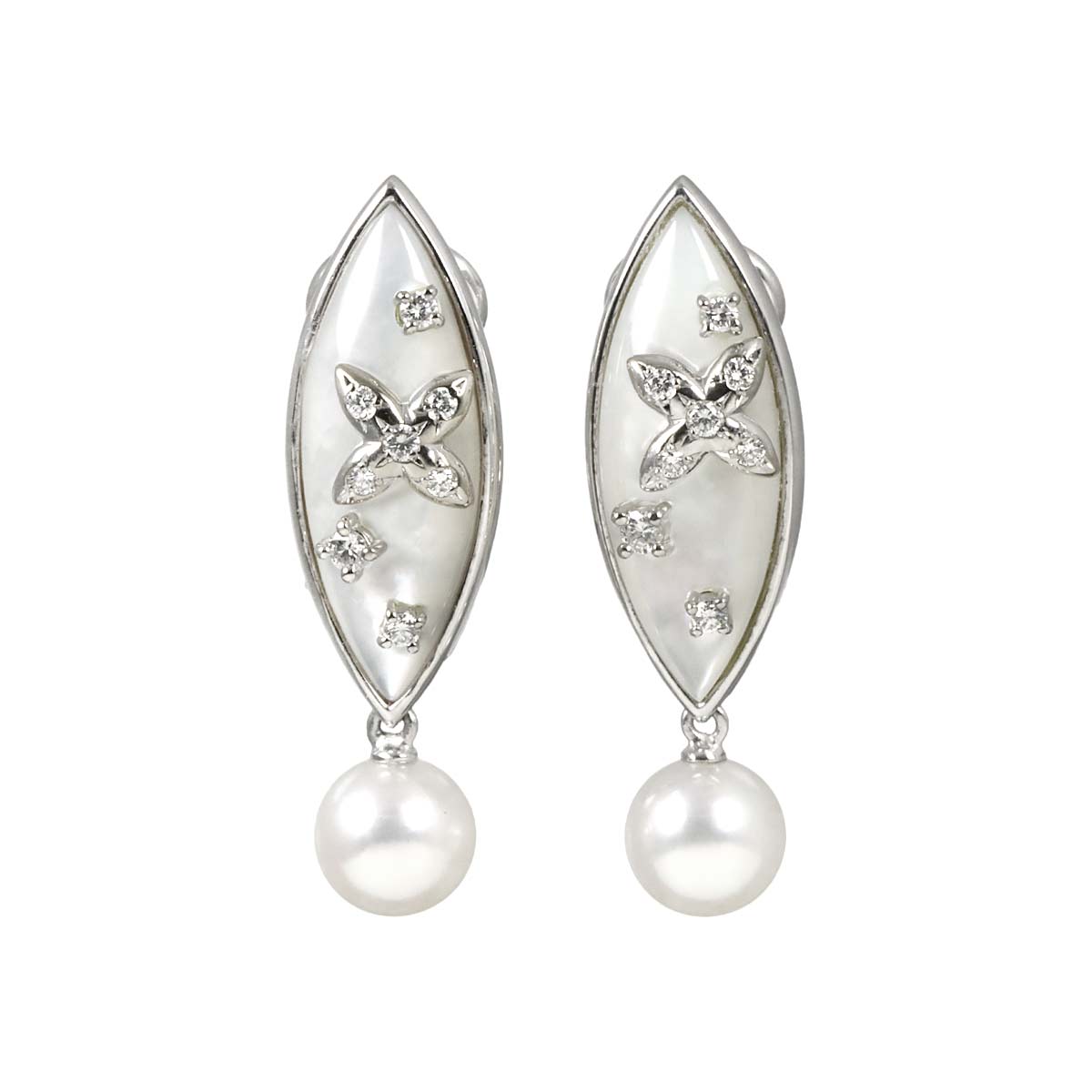 Akoya Pearl MOP Diamond 0.09/0.09ct Earrings Clip on 18K WG