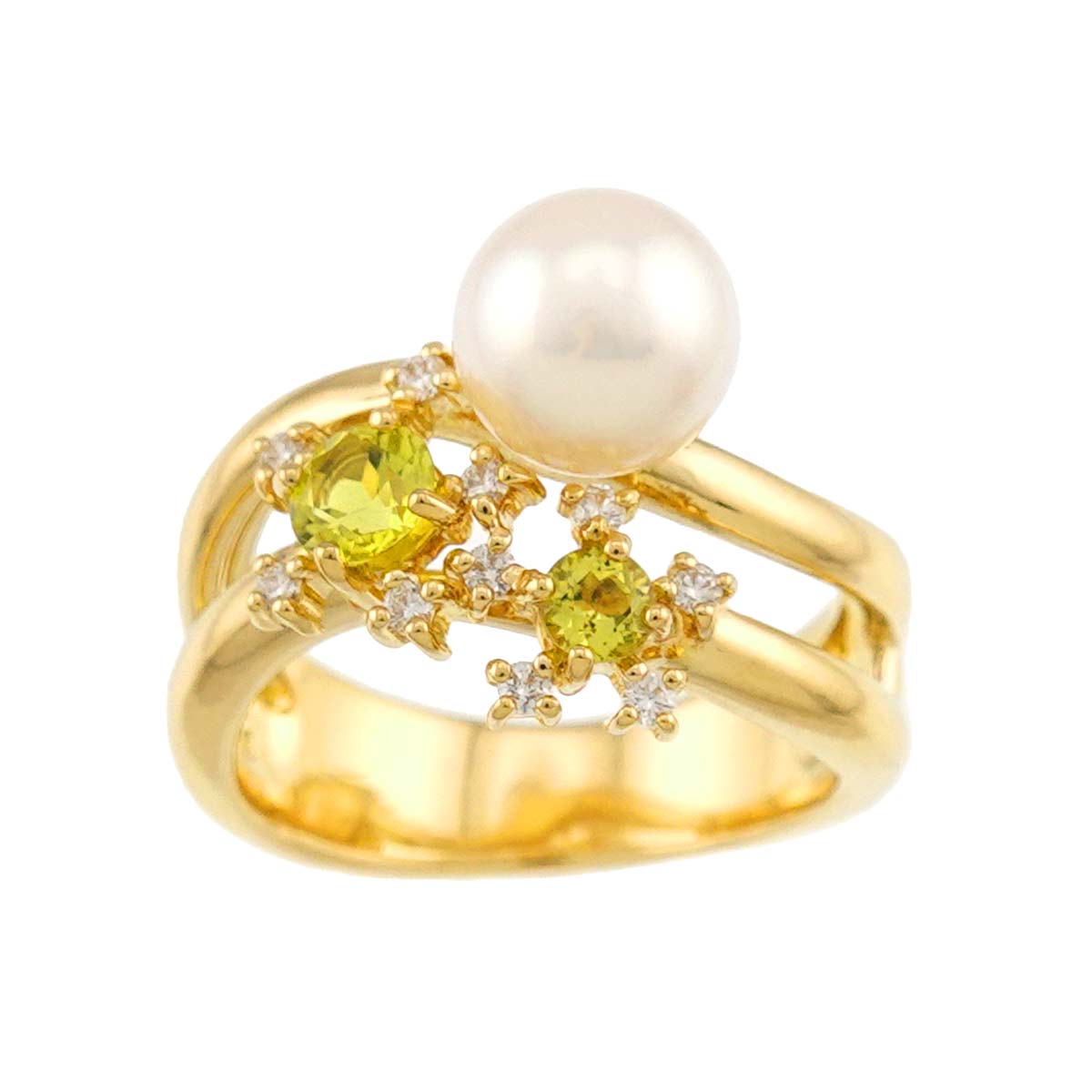 Akoya Pearl Diamond 0.09ct Sapphire Ring 18K YG Size5.5-5.75(US)