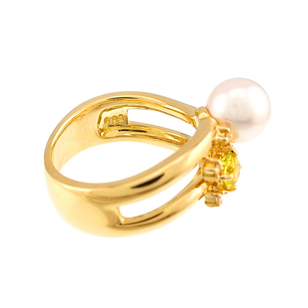 Akoya Pearl Diamond 0.09ct Sapphire Ring 18K YG Size5.5-5.75(US)