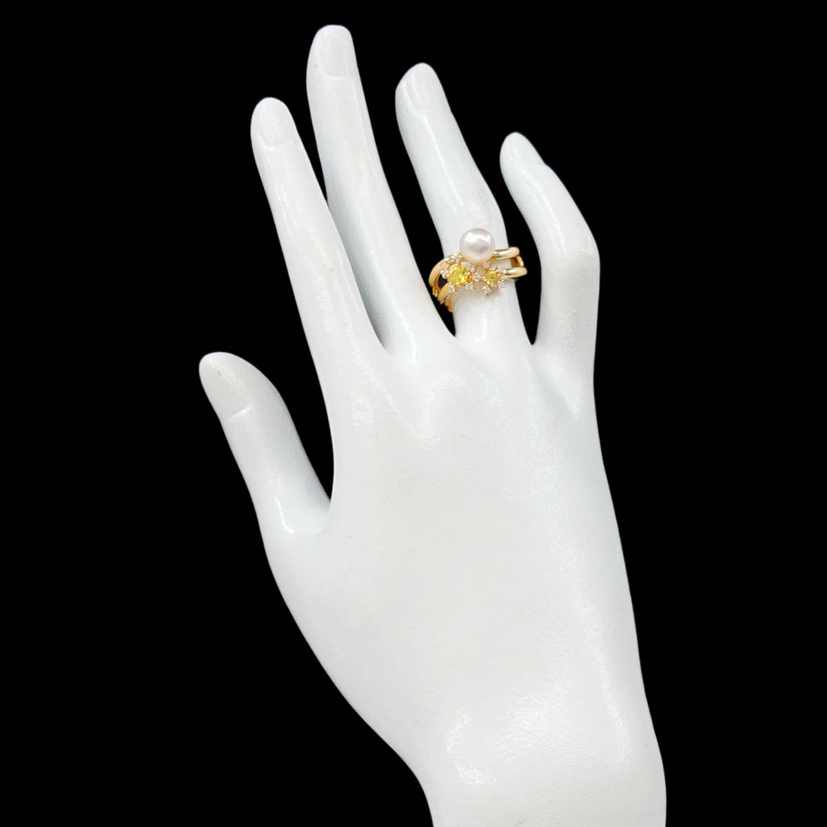Akoya Pearl Diamond 0.09ct Sapphire Ring 18K YG Size5.5-5.75(US)