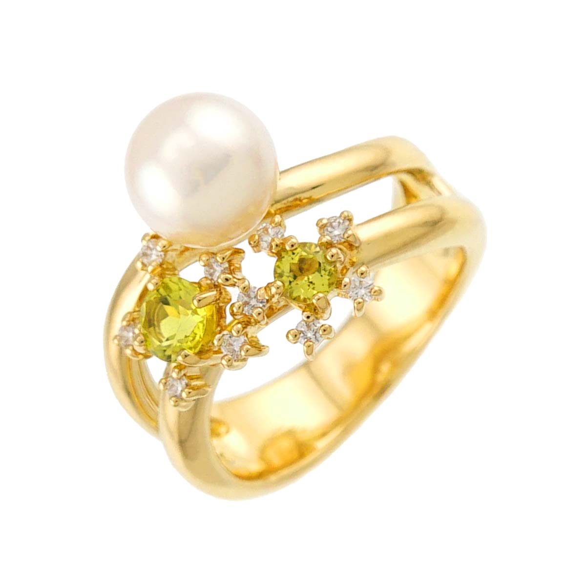 Akoya Pearl Diamond 0.09ct Sapphire Ring 18K YG Size5.5-5.75(US)