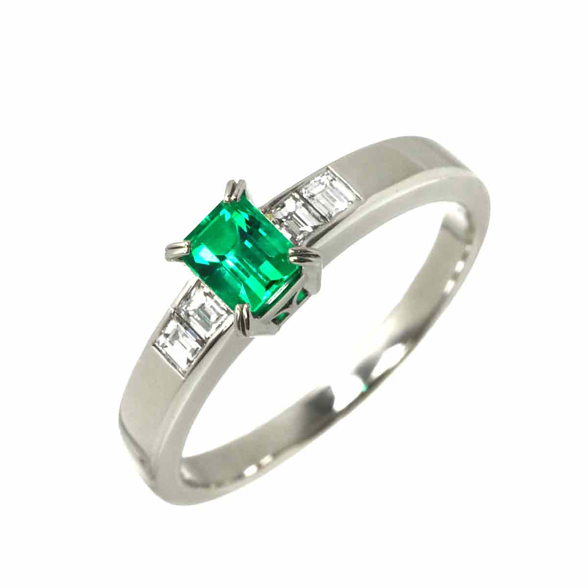 Emerald 0.48ct Diamond 0.20ct Ring Pt size7.25(US)