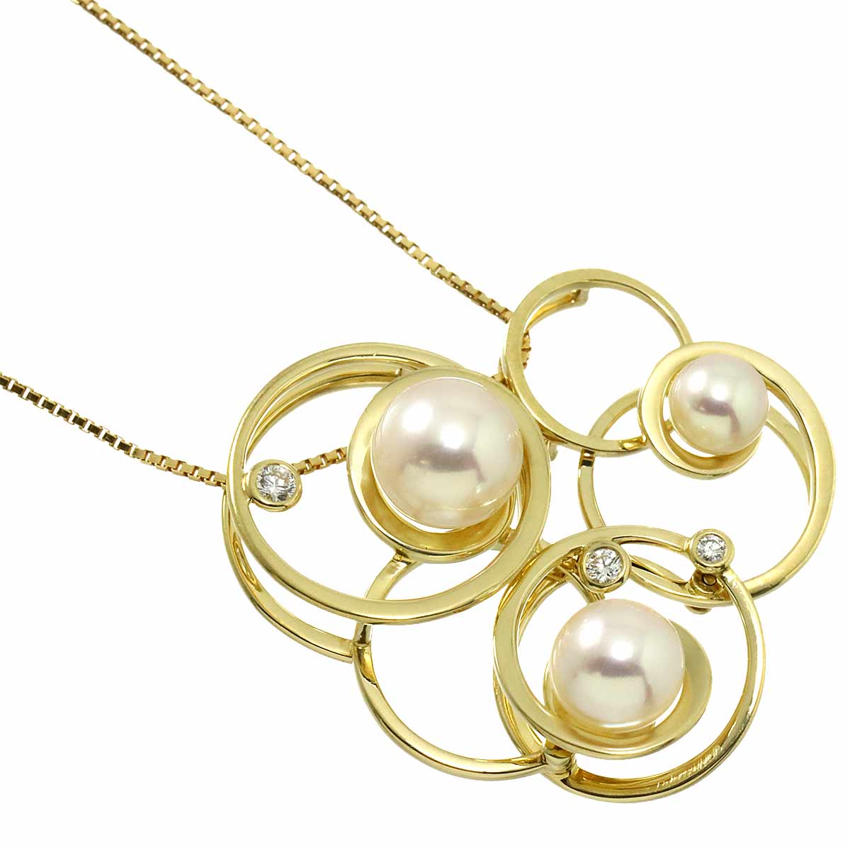 Akoya Pearl 7.0-4.6mm Diamond 0.05ct Necklace 18K YG 750