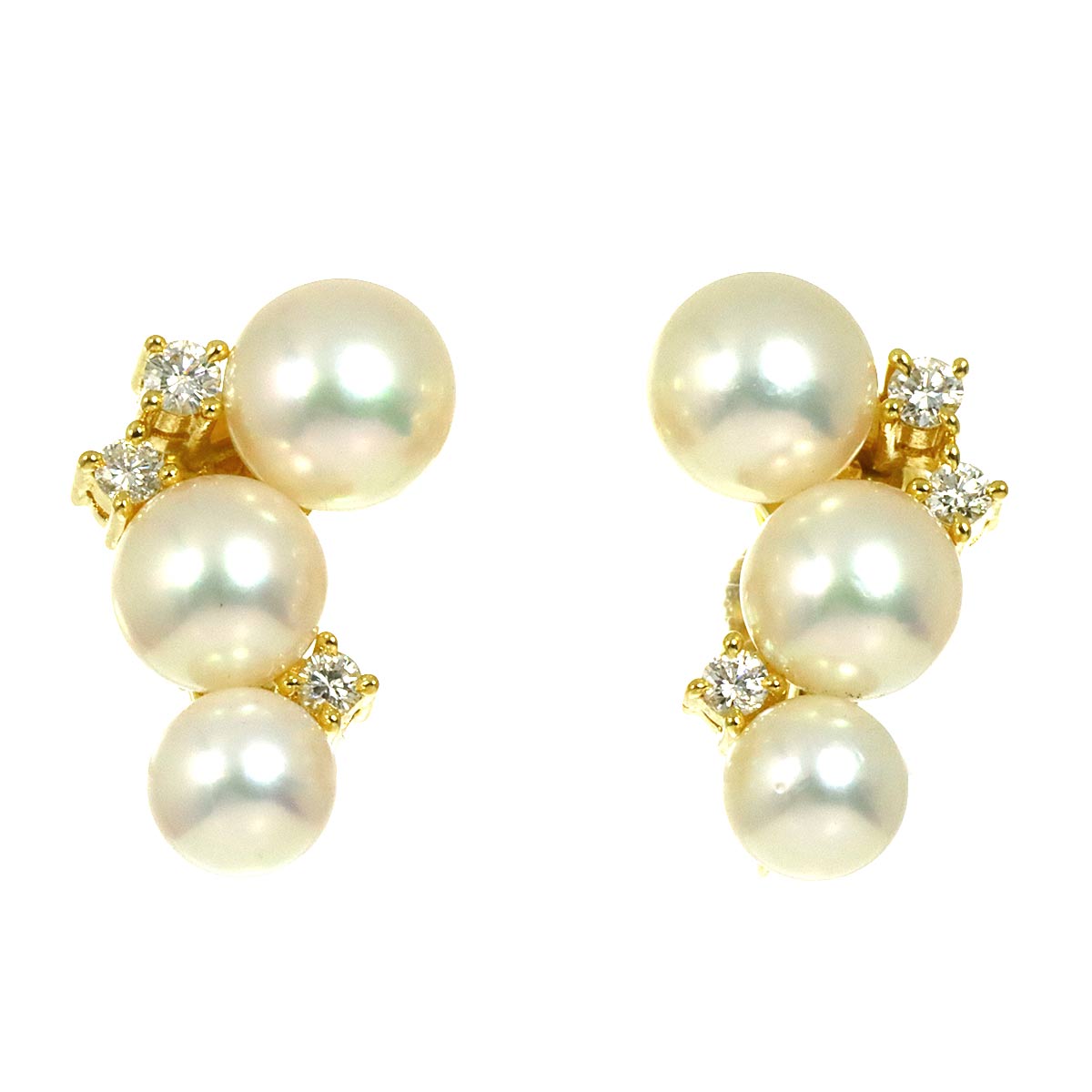 Akoya Pearl 6.0-4.7mm Diamond 0.07/0.07ct Earrings 18K YG 750