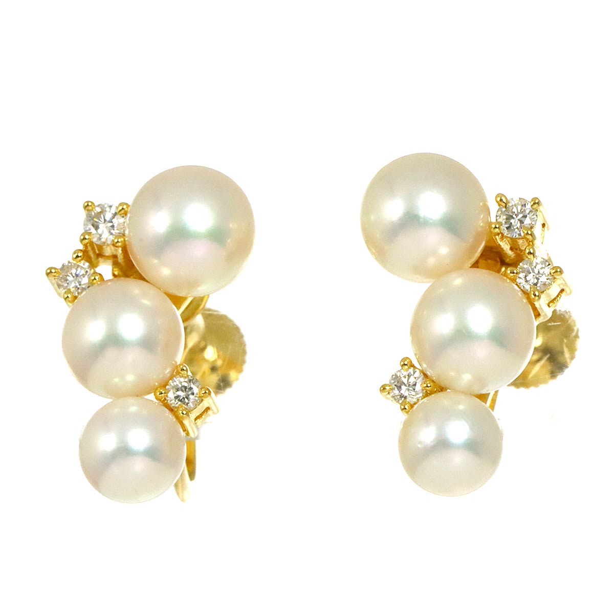 Akoya Pearl 6.0-4.7mm Diamond 0.07/0.07ct Earrings 18K YG 750