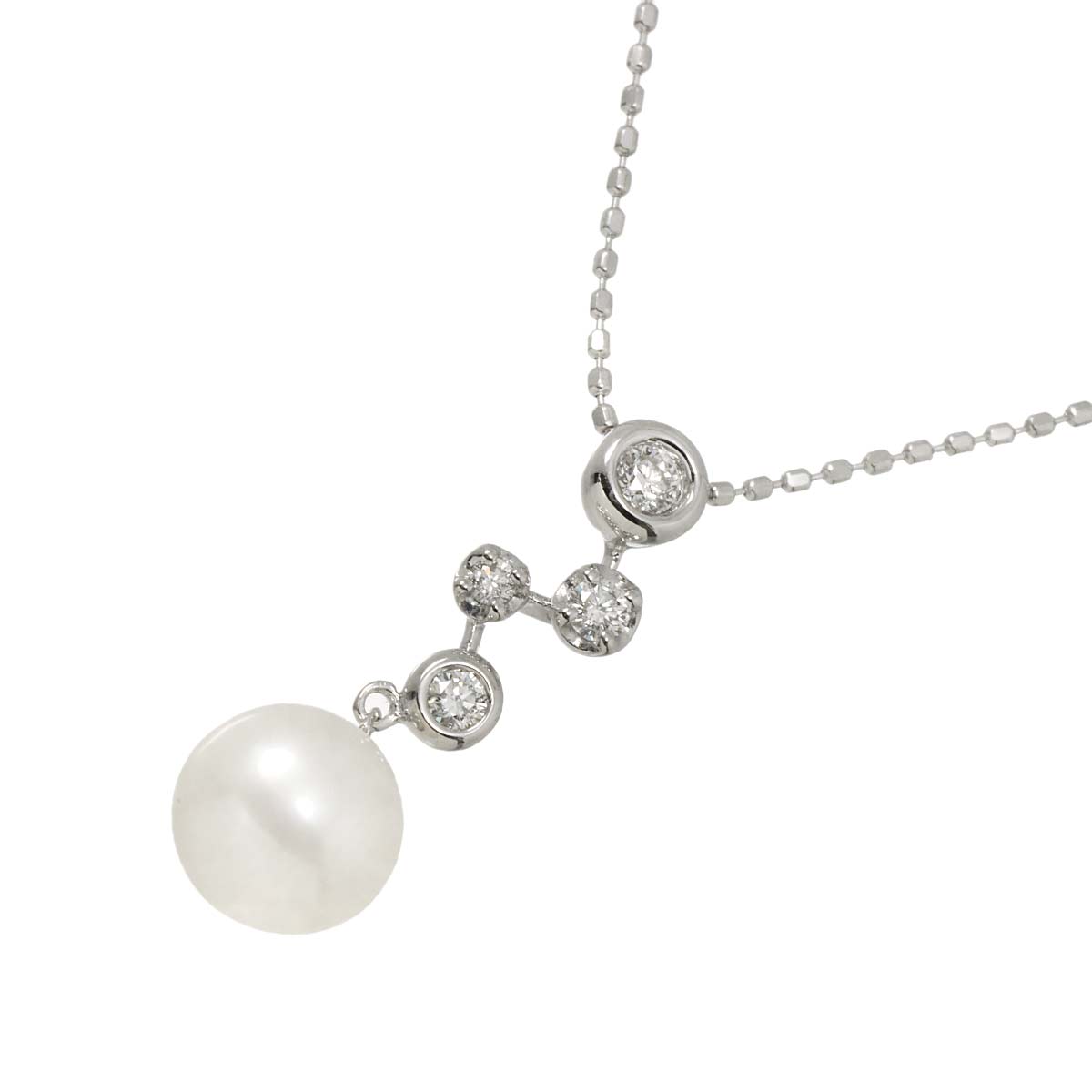 Pearl 7.2mm Diamond 0.12ct Necklace 18K WG 750