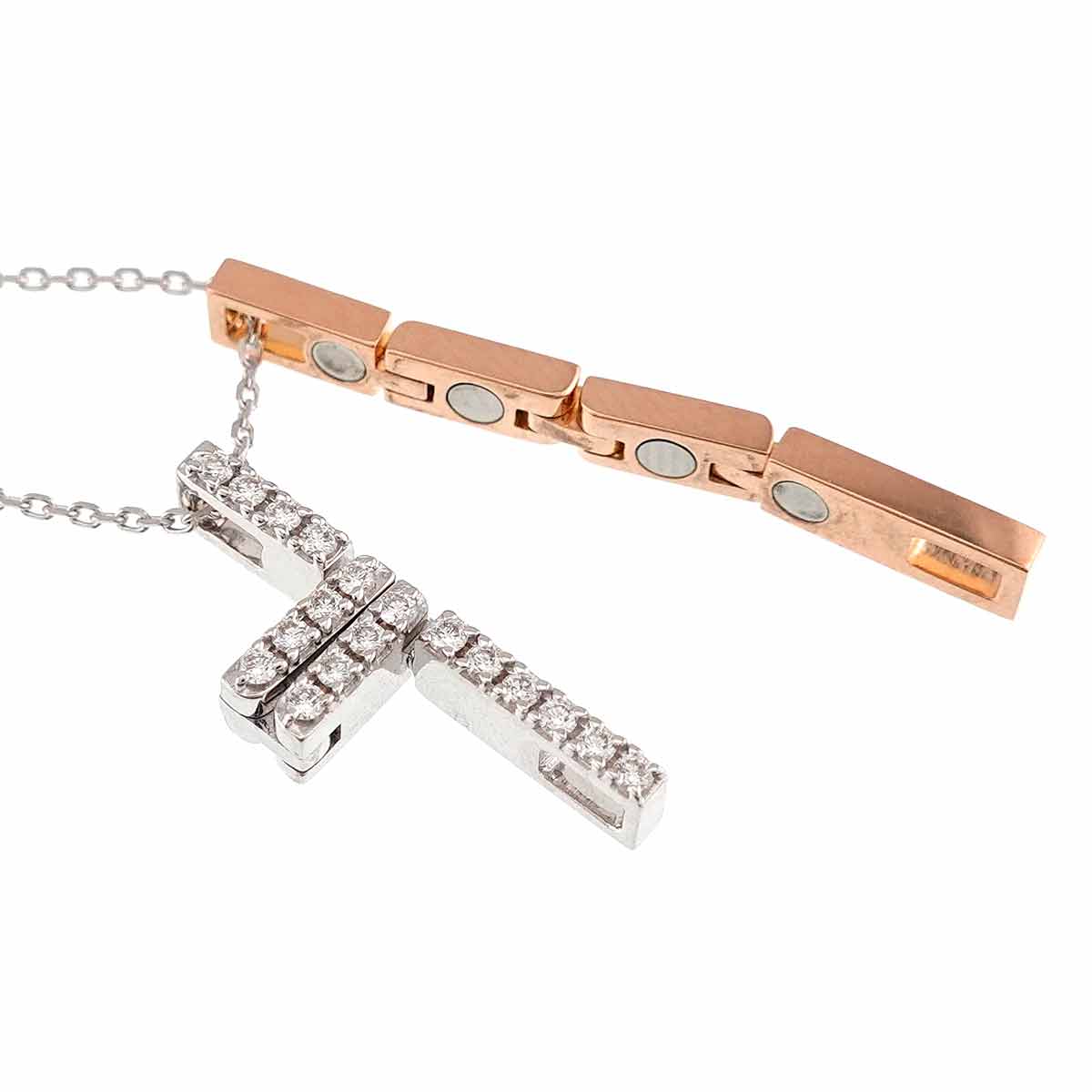 Diamond 0.14ct Necklace 18K White Gold Pink Gold 750