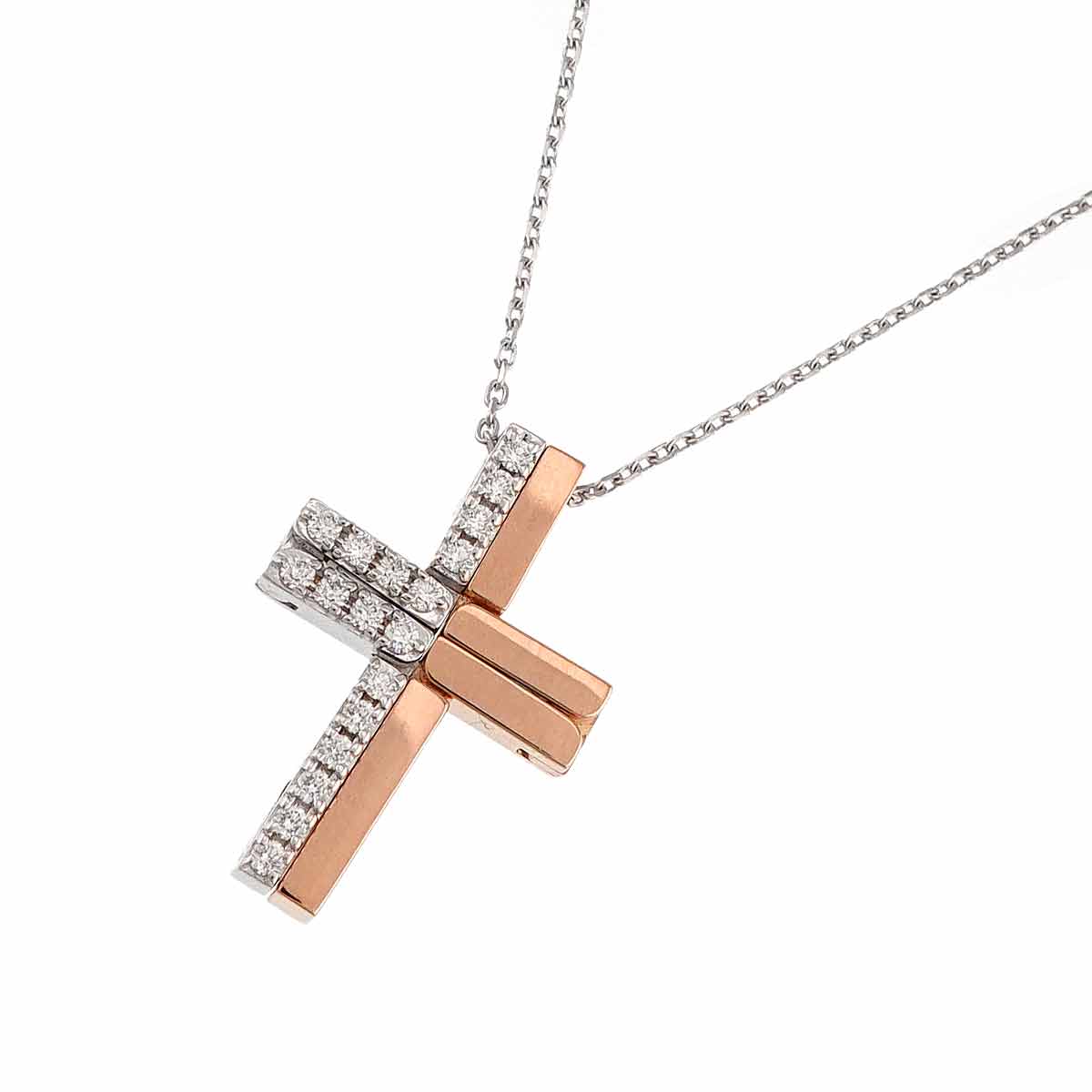 Diamond 0.14ct Necklace 18K White Gold Pink Gold 750