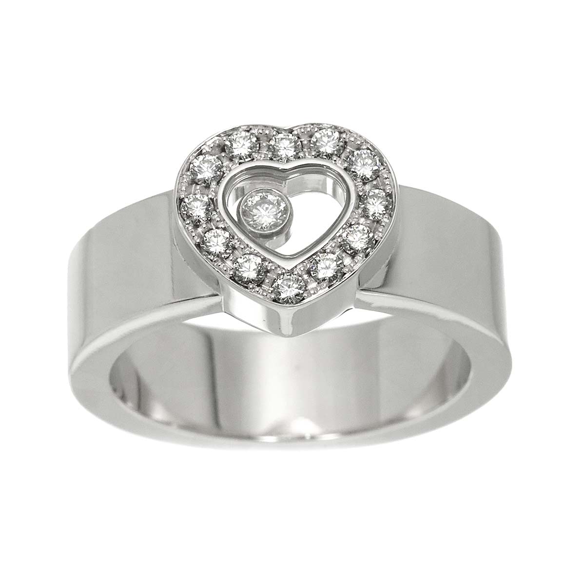 Happy Diamond Heart Ring 18K WG 750 Size6-6.25(US)